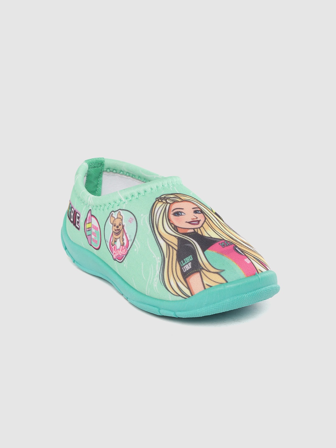 

toothless Girls Sea Green & Beige Barbie Print Slip-On Sneakers