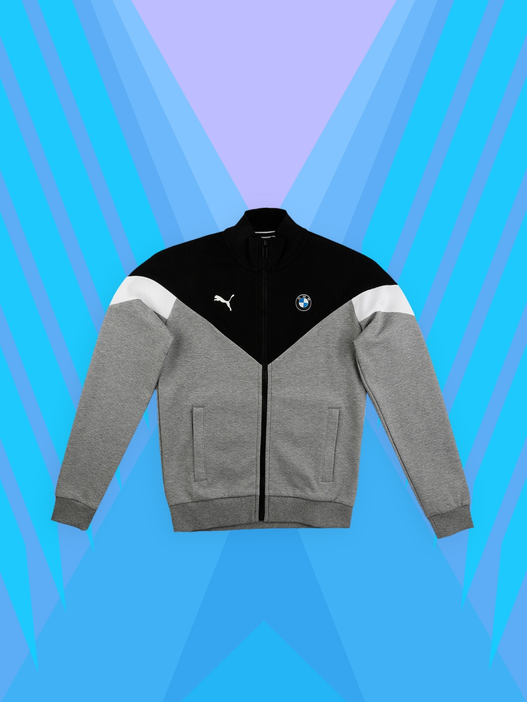 PUMA Motorsport Boys Grey Colourblocked Quilted BMW M Motorsport Kid's Jacket