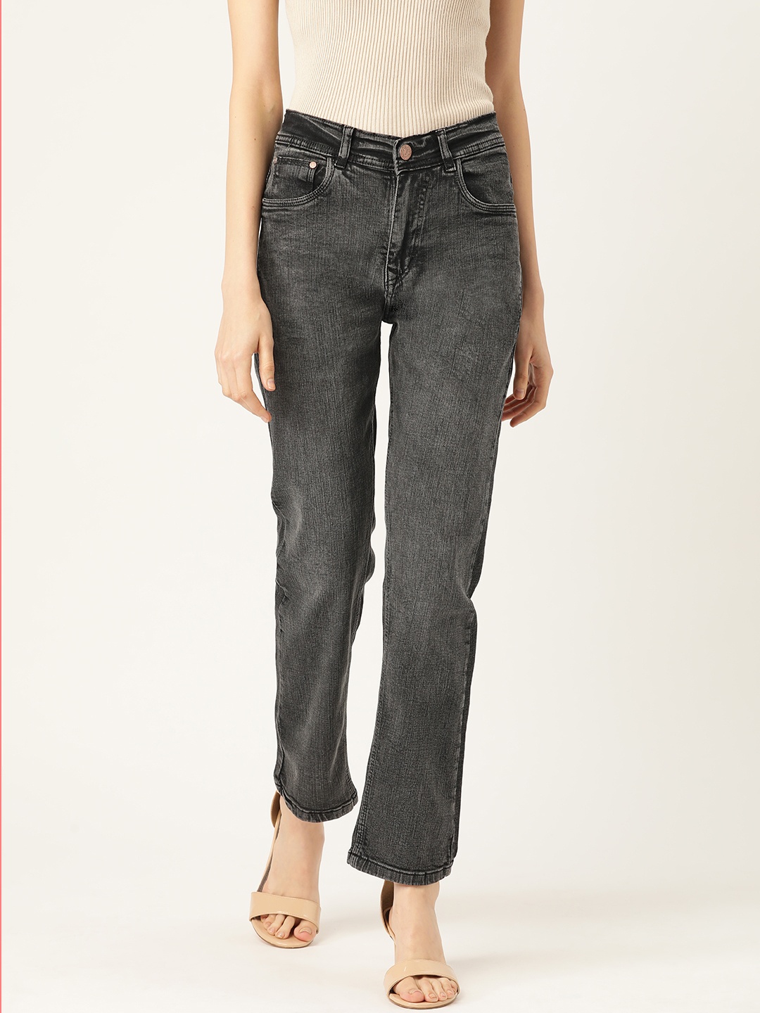 

Paris Hamilton Women Charcoal Grey Solid Boyfriend Fit Stretchable Jeans