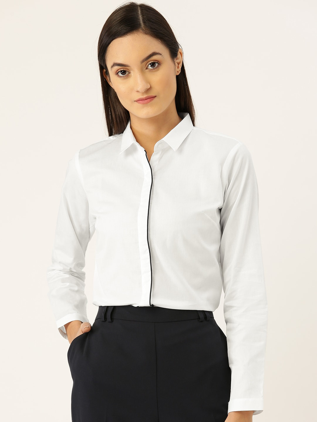 

Hancock Women White Slim Fit Woven Formal Shirt