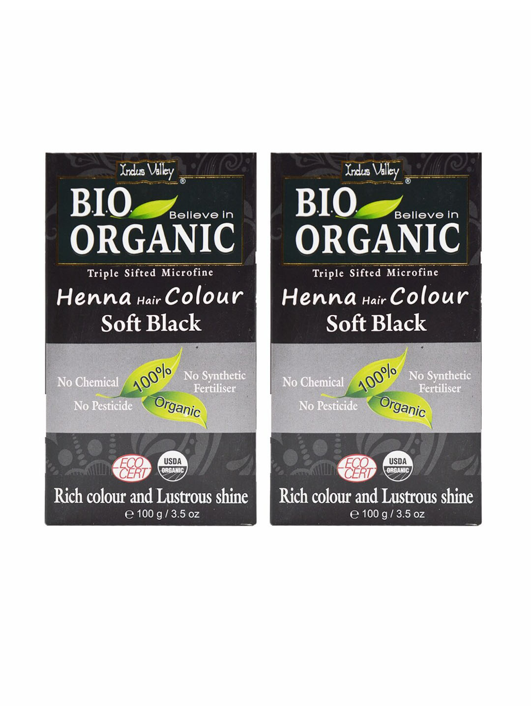 

Indus Valley Pack of 2 Bio Organic Soft Black Henna Hair Color - 100 g each