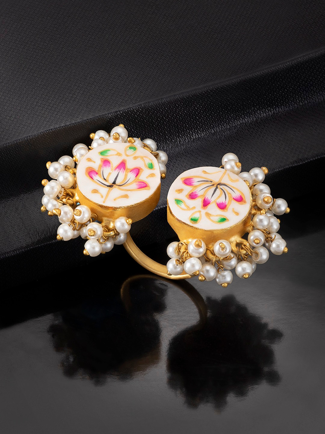 

Peora White Gold-Plated Enamelled Meenakari Handcrafted Adjustable Finger Ring