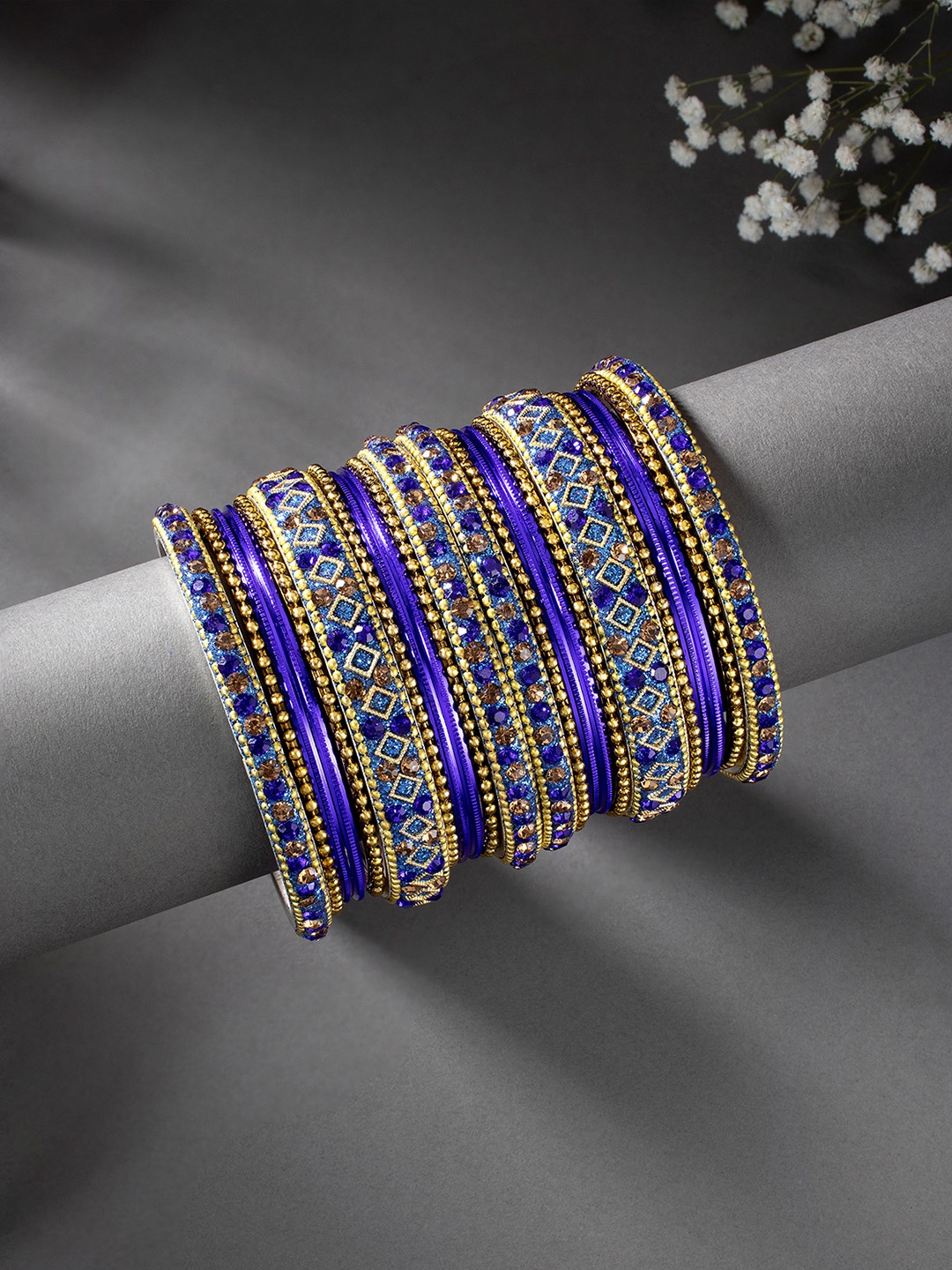 

Peora Women Set of 22 Embellished Chura Chuda Bangle Set, Blue