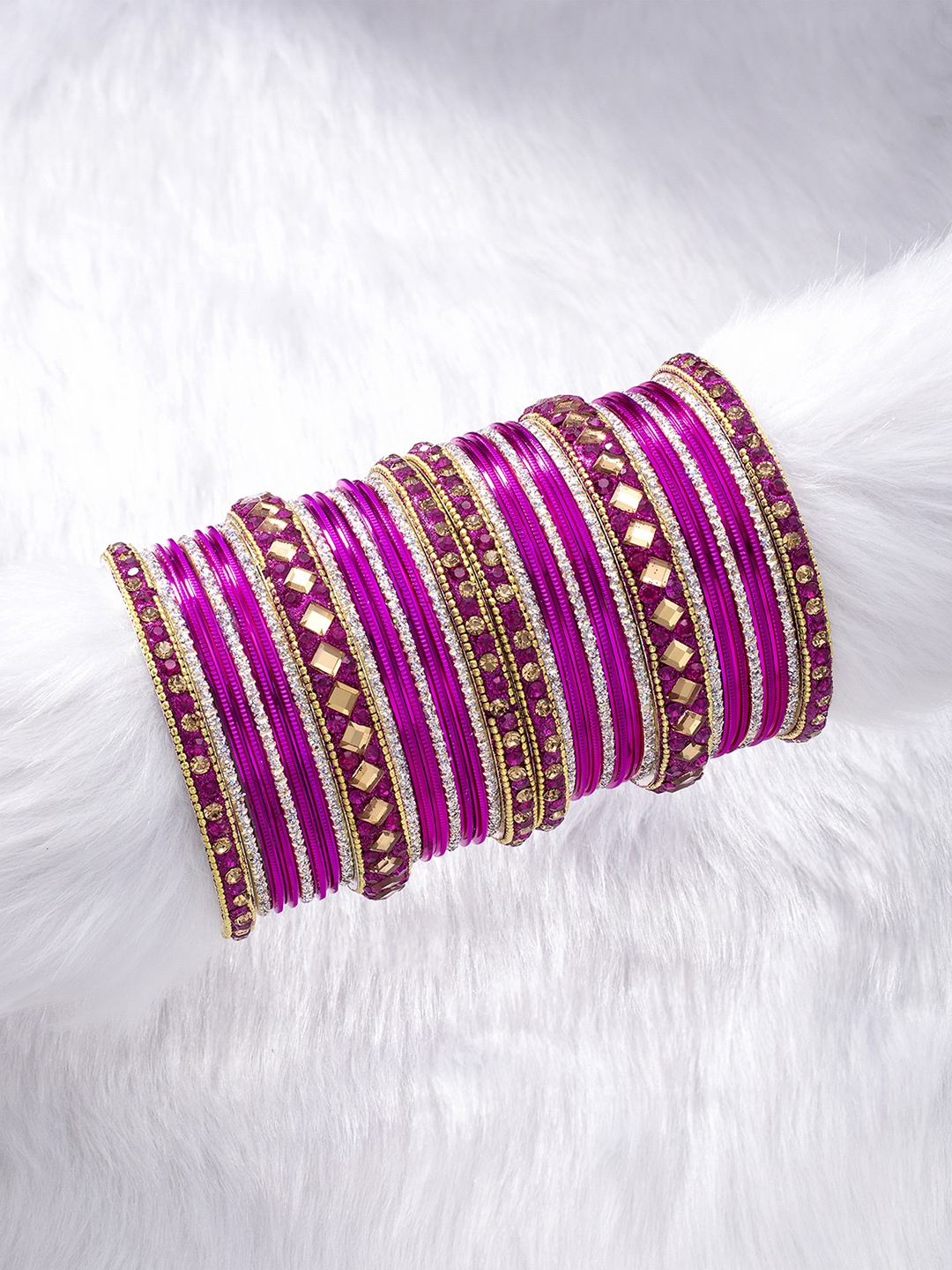 

Peora Women Set of 34 Embellished Chura Chuda Bangles, Pink