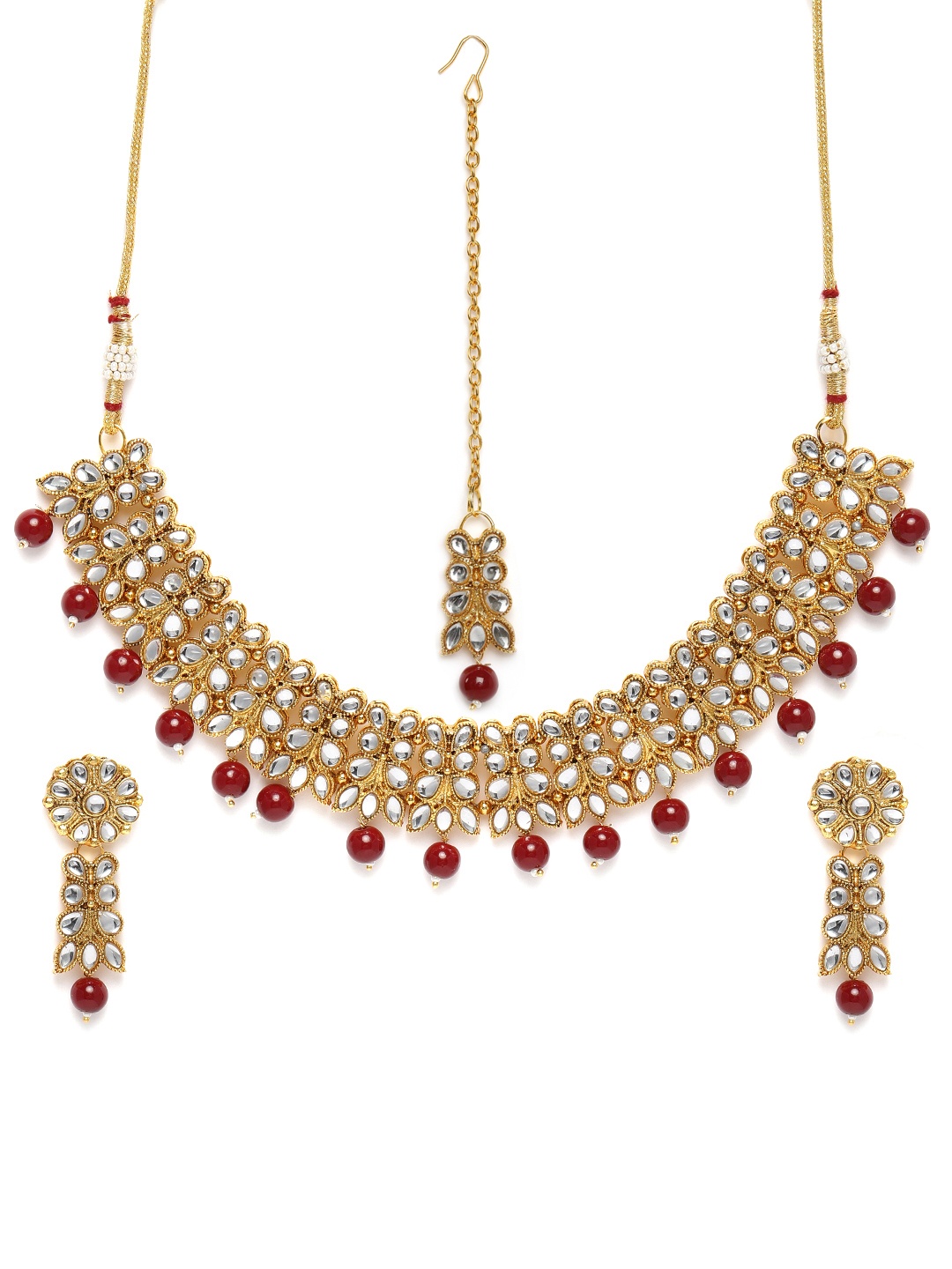 

Peora Maroon Gold Plated Kundan Jewellery Set