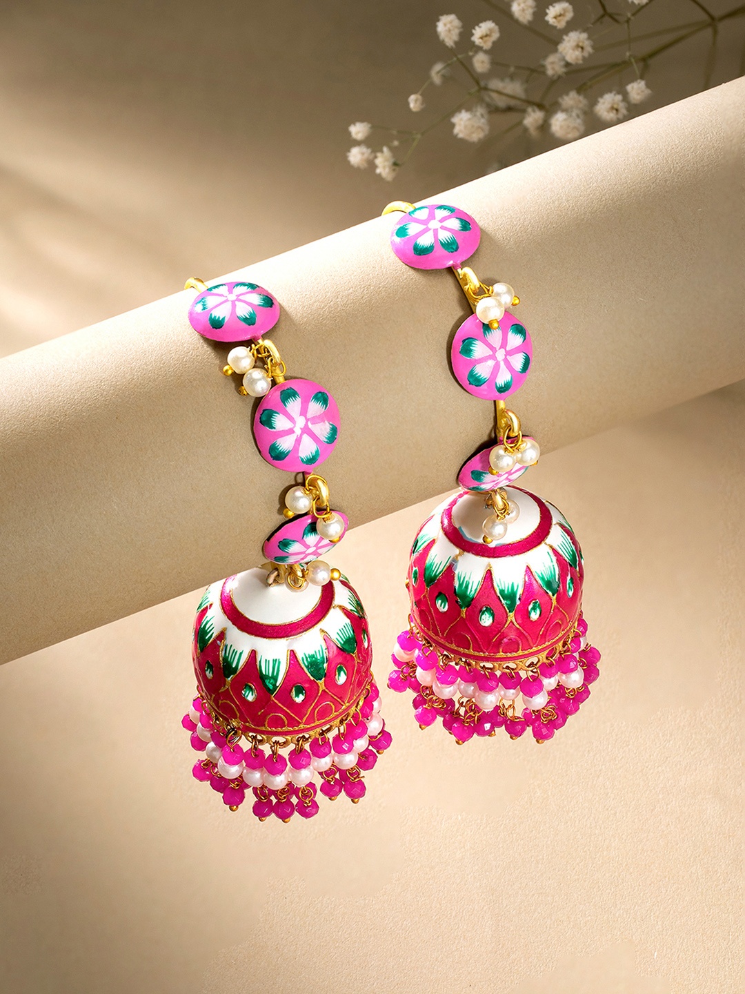 

Peora Magenta & Gold-Toned Gold Plated Dome Shaped Jhumkas