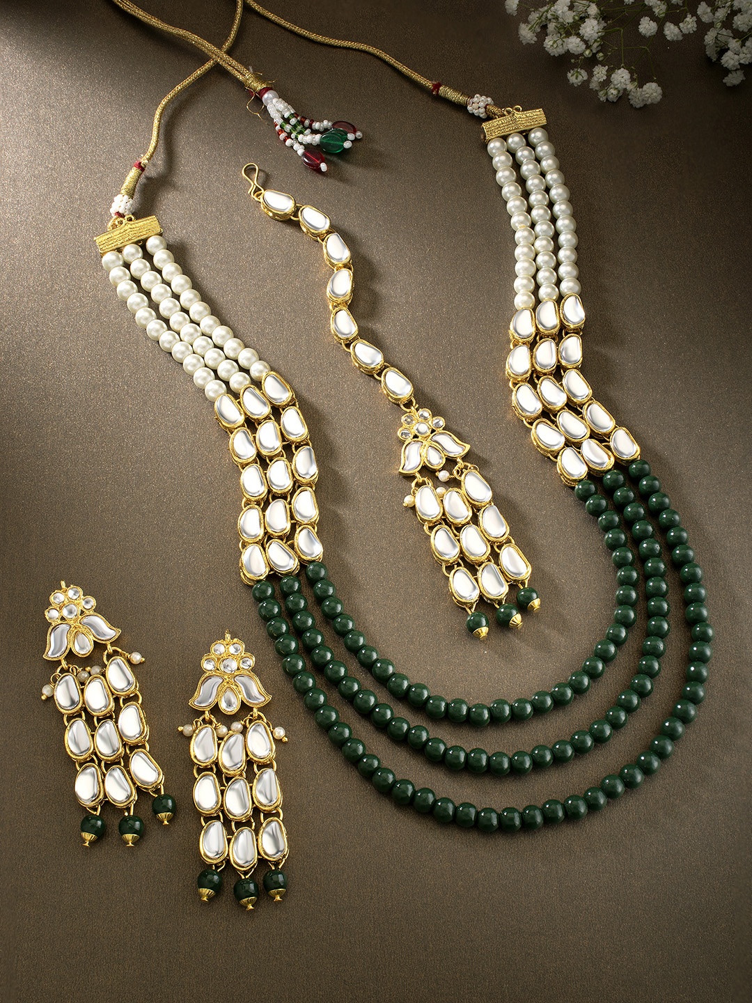 

Peora Gold Plated Kundan Pearl Stone Studded Jewellery Set, Green