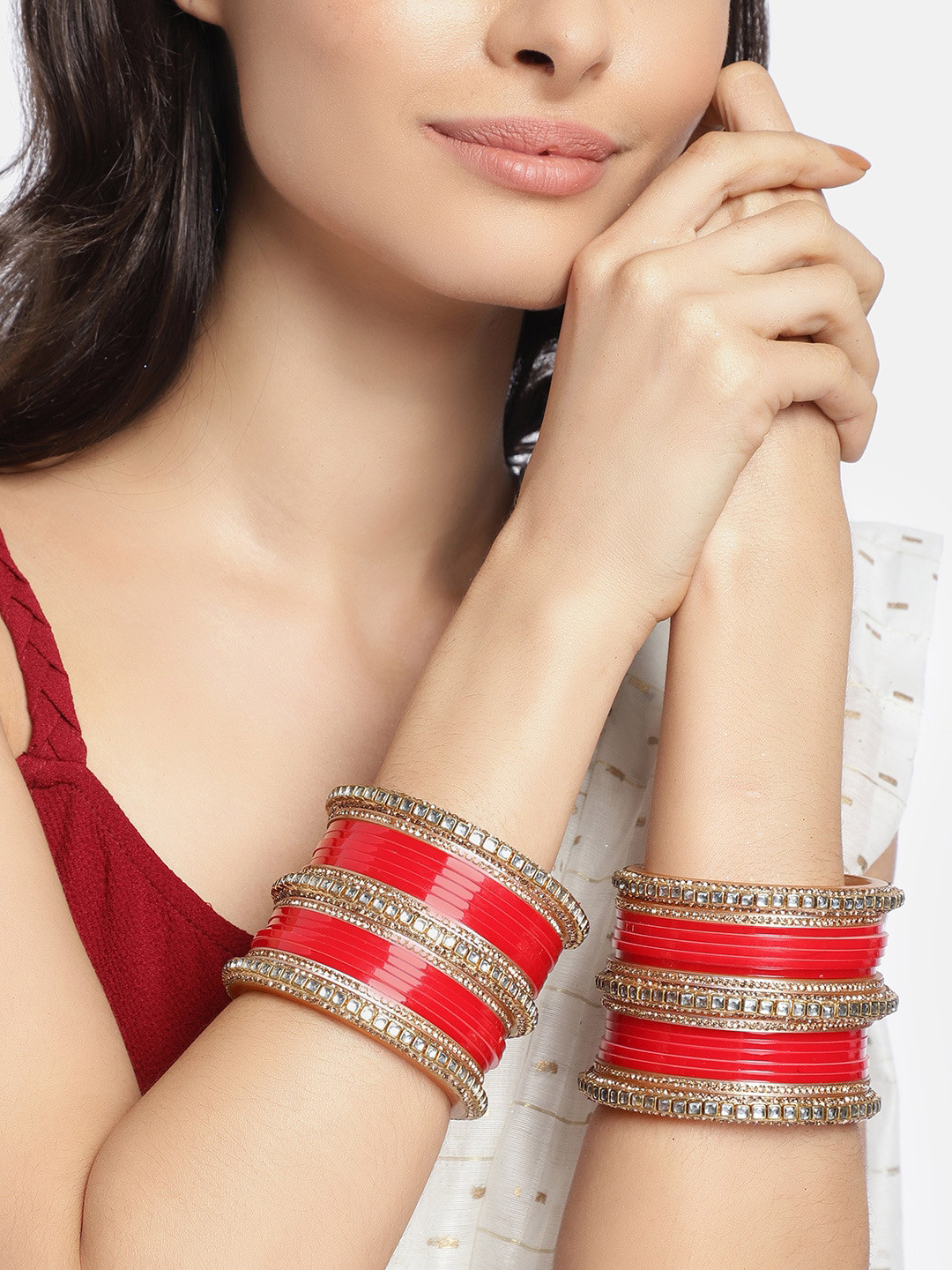

Peora Red & Gold-Plated Set Of 2 Matching Bangles Wedding Chuda Set