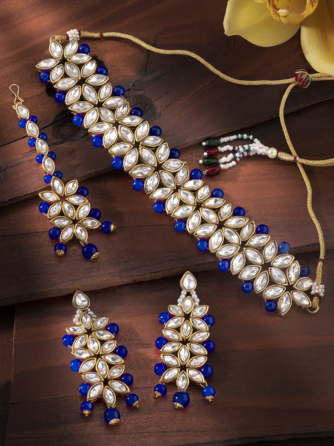 

Peora Gold Plated & Blue Kundan Bridal Jewellery Set