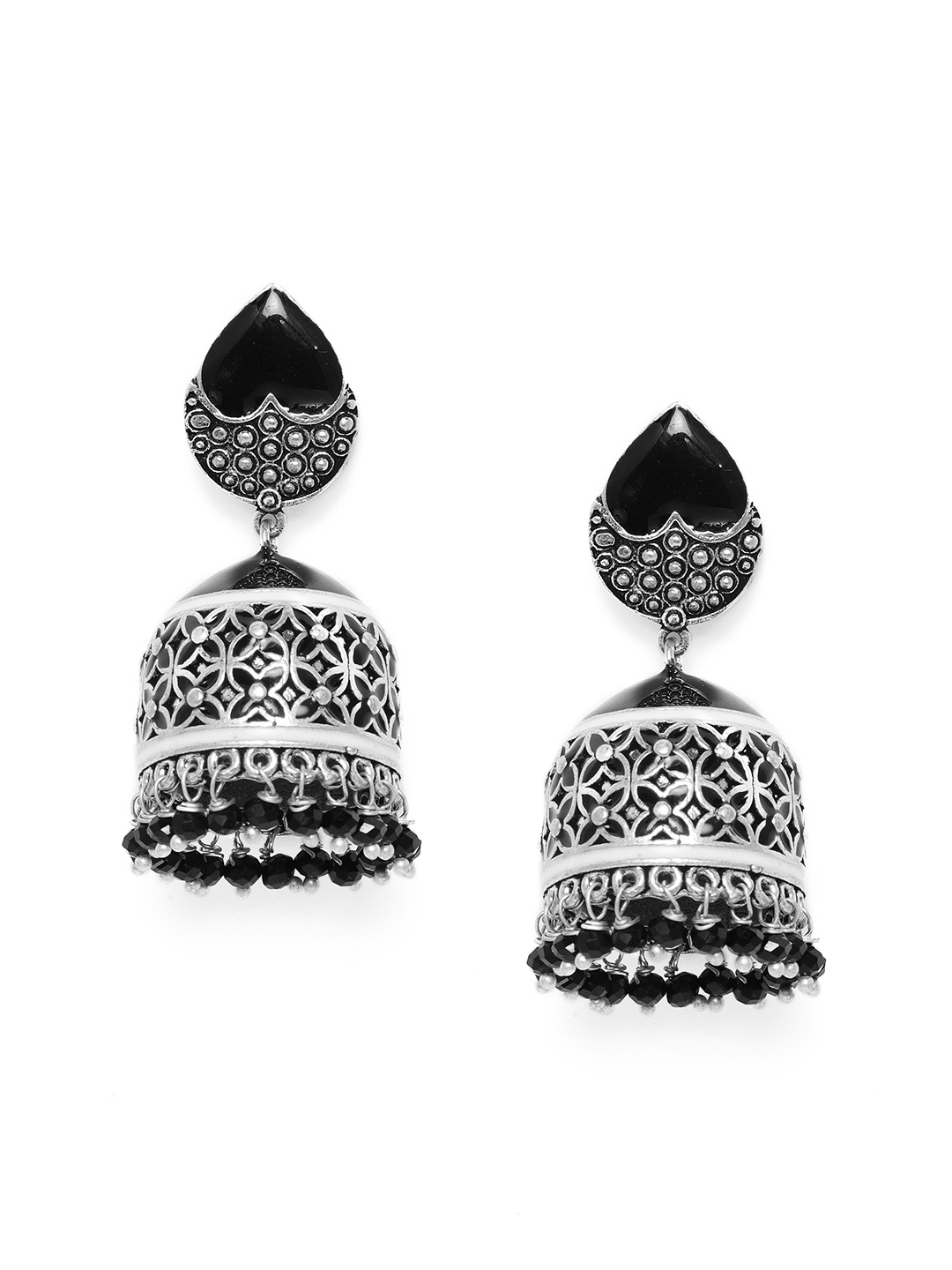 

Peora Silver-Plated & Black Enamelled Dome Shaped Jhumkas