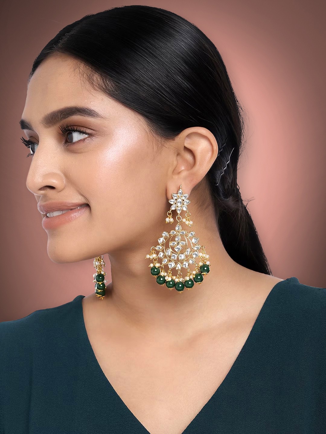 

Peora Green Gold Plated Contemporary Chandbalis
