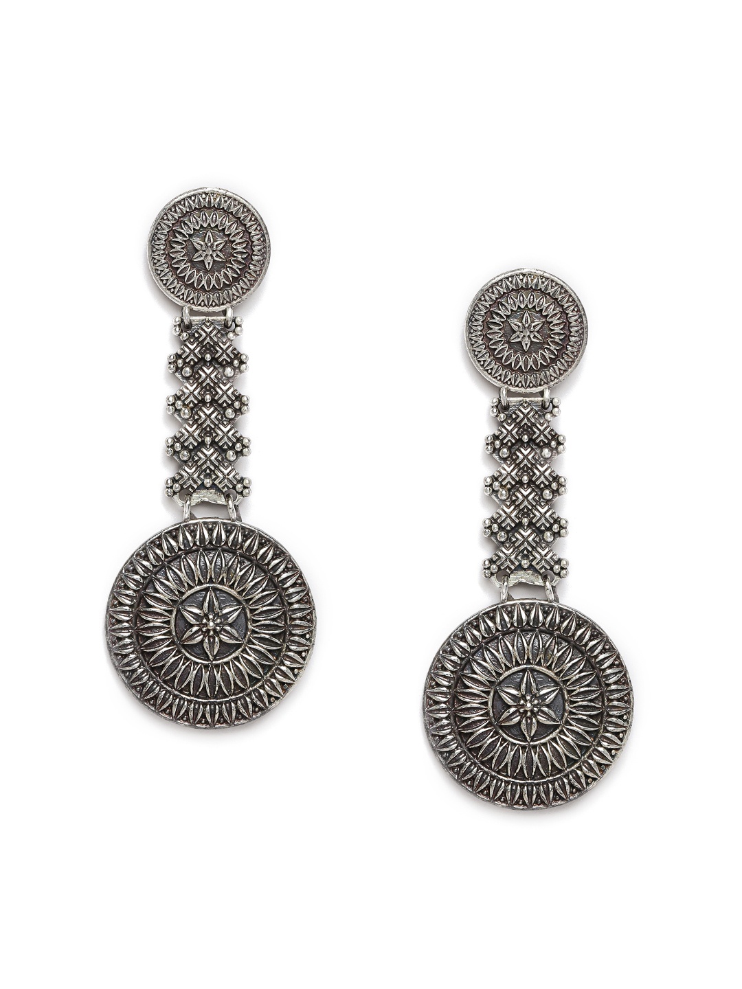 

Peora Silver-Toned Silver Plated Contemporary Drop Earrings