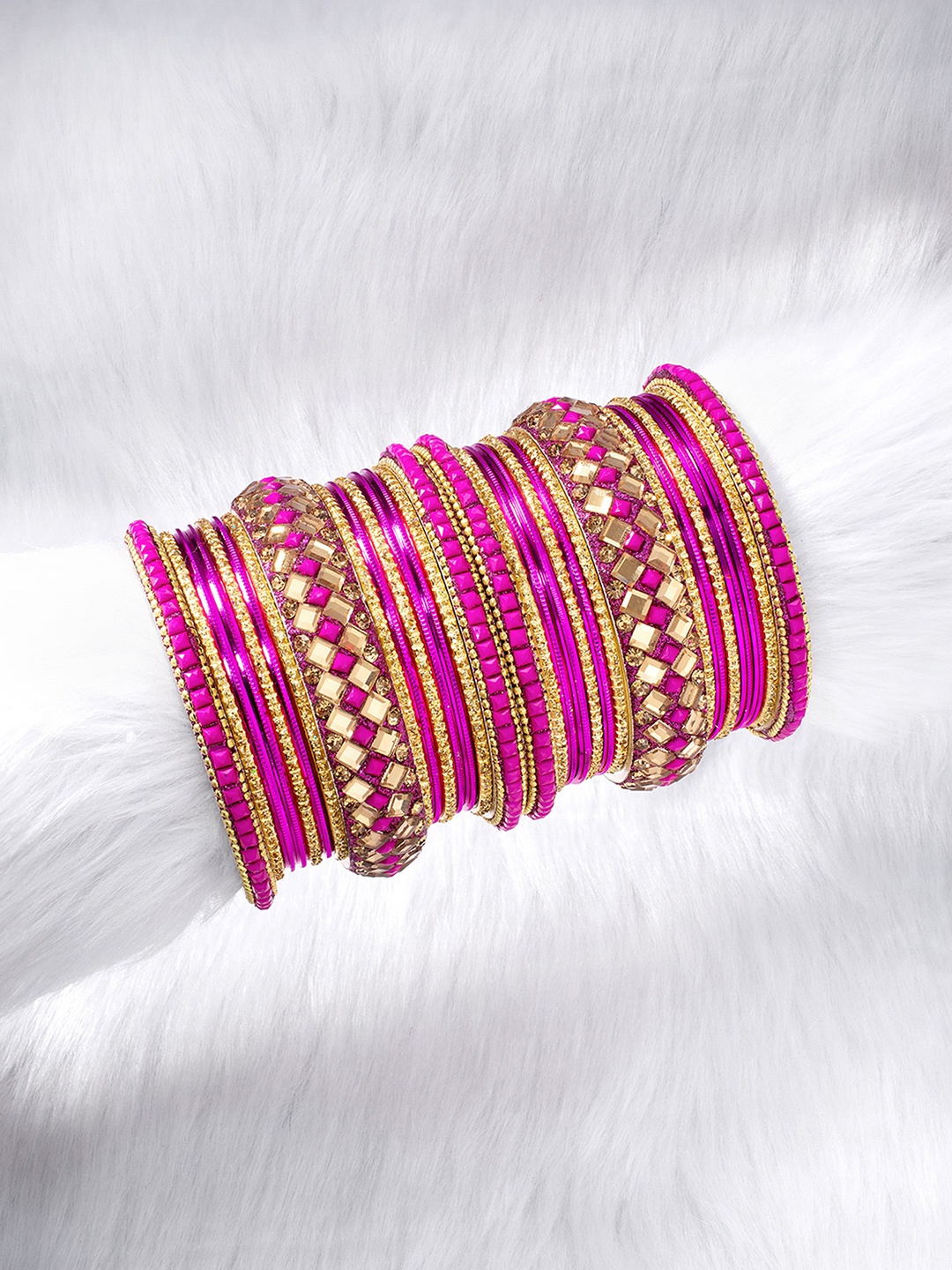 

Peora Magenta & Gold-Plated Set Of 30 Chuda Bangle Set