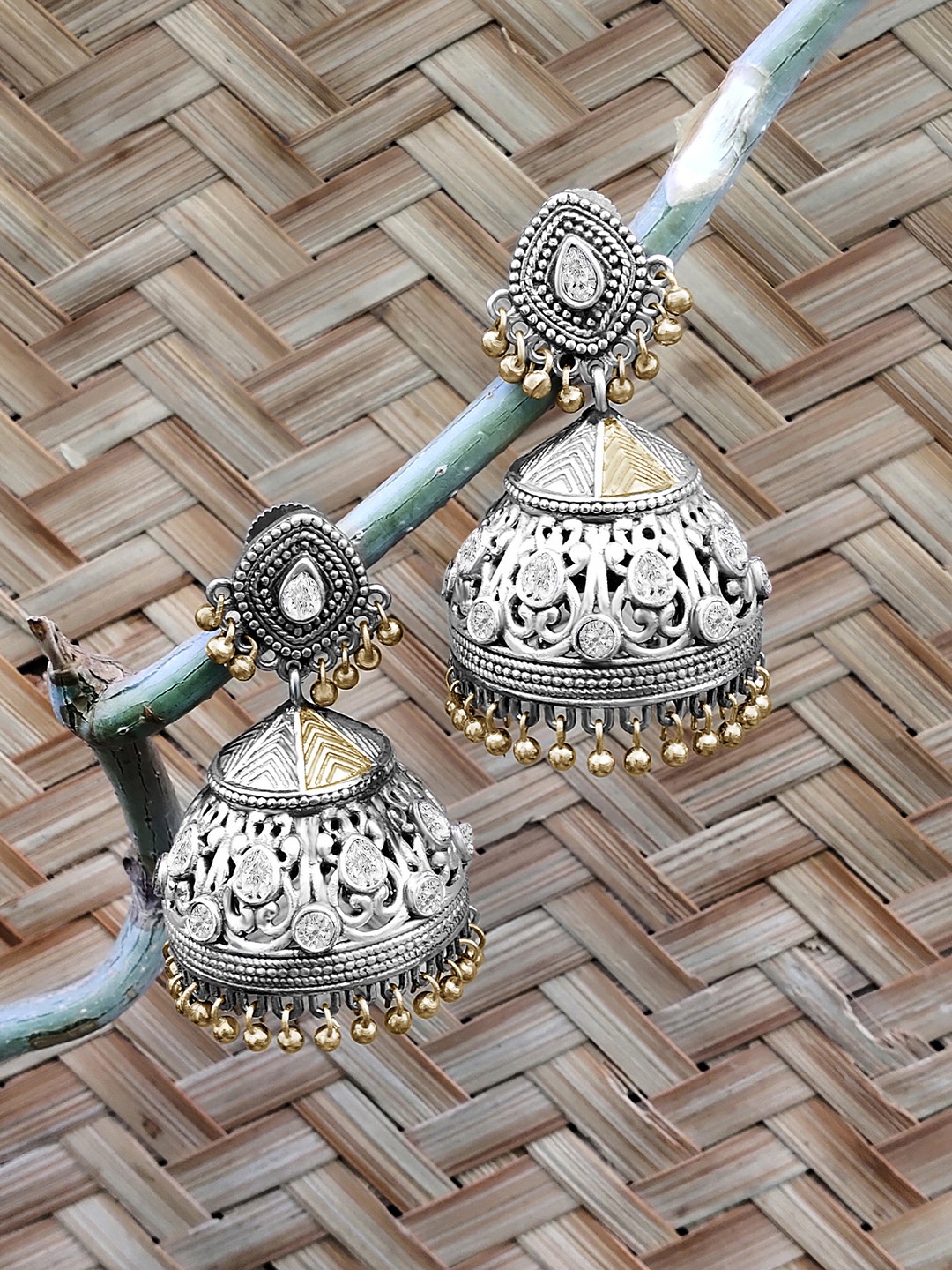 

Peora Oxidised Silver-Toned Afghani Tribal Dome Shaped Jhumkas