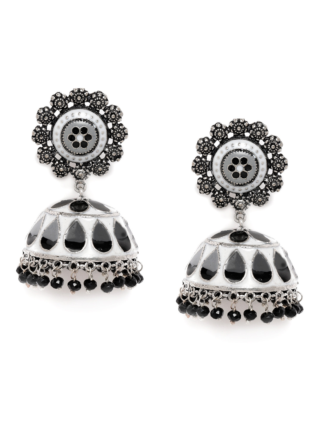 

Peora Silver-Plated & White Enamelled Dome Shaped Jhumkas