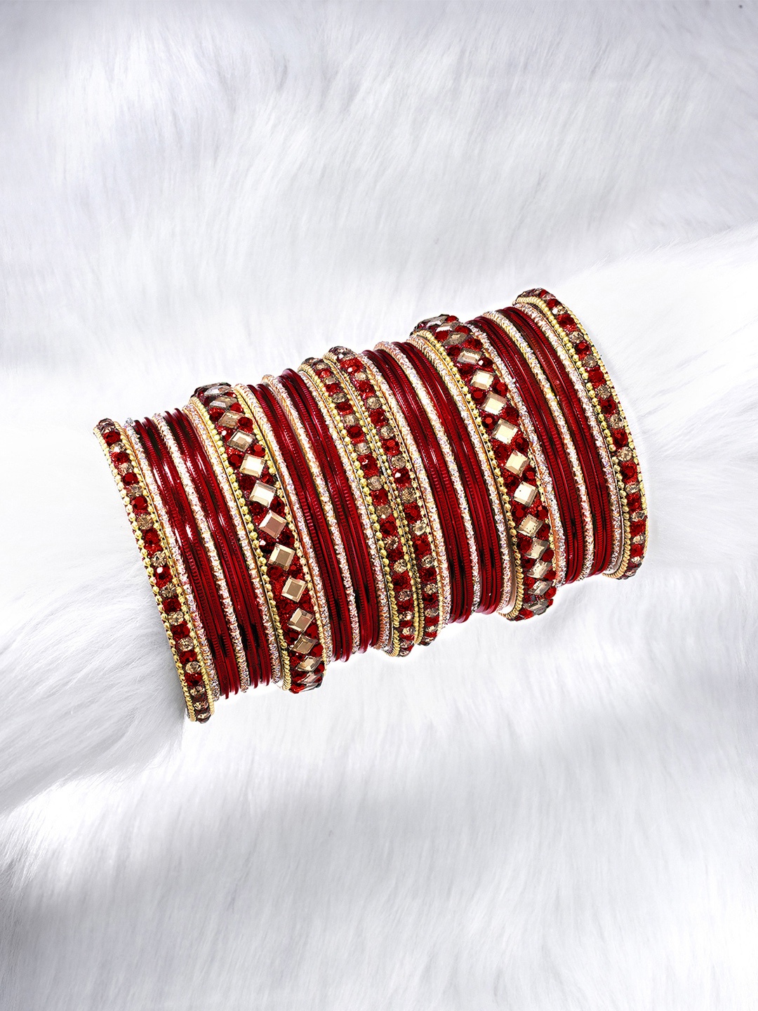 

Peora Set of 34 Stone Studded Chuda Chura Bangle Set, Gold