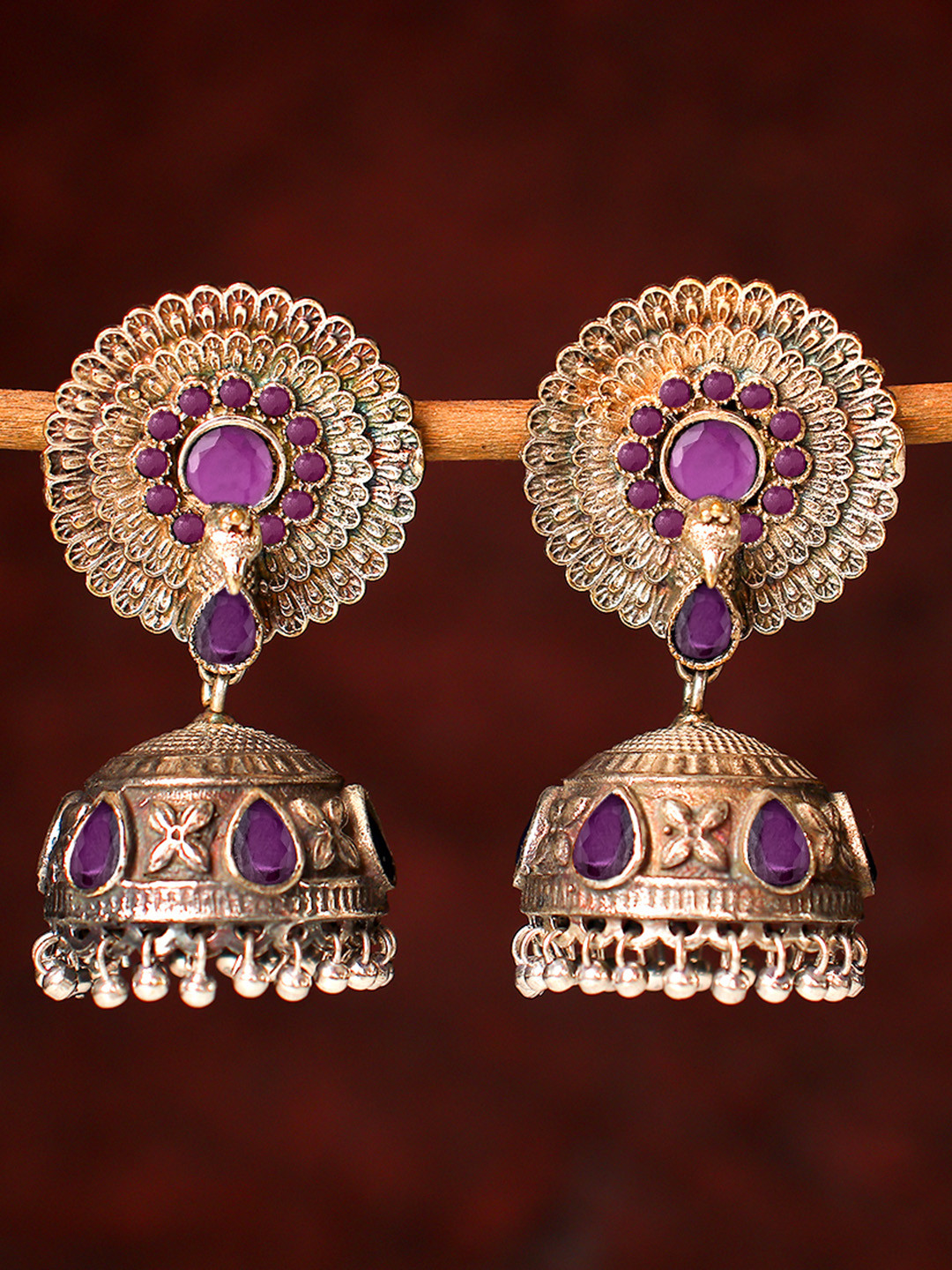 

Peora Silver-Plated Oxidised Dome Shaped Jhumkas
