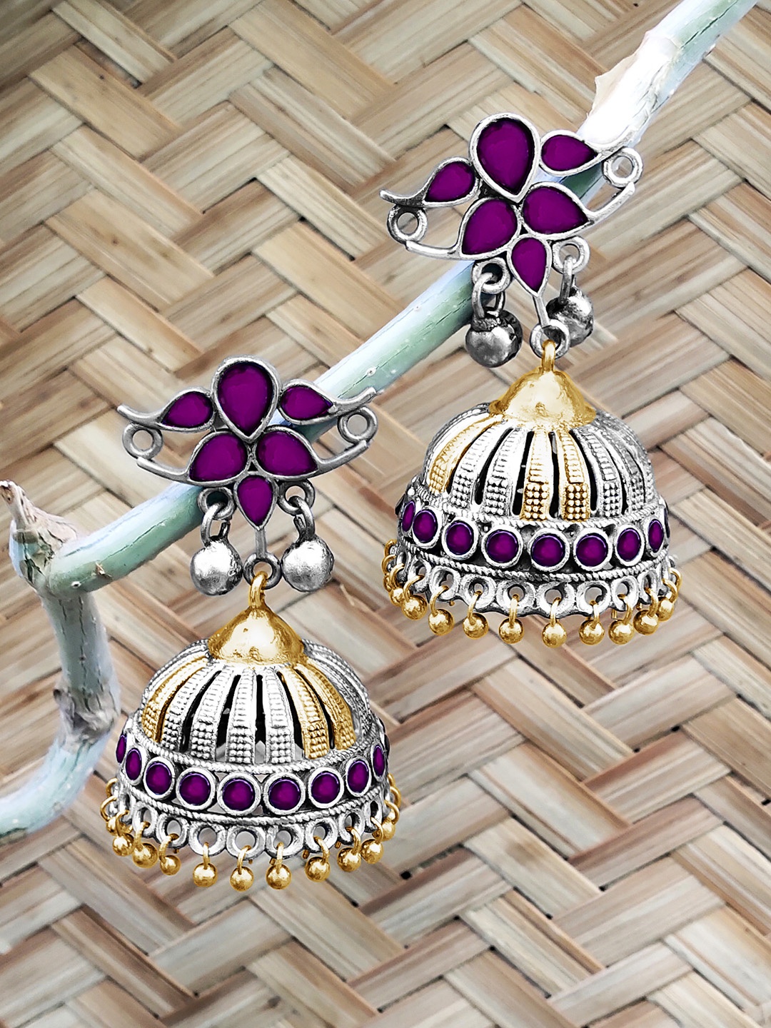 

Peora Gold-Toned & Pink Dome Shaped Jhumkas