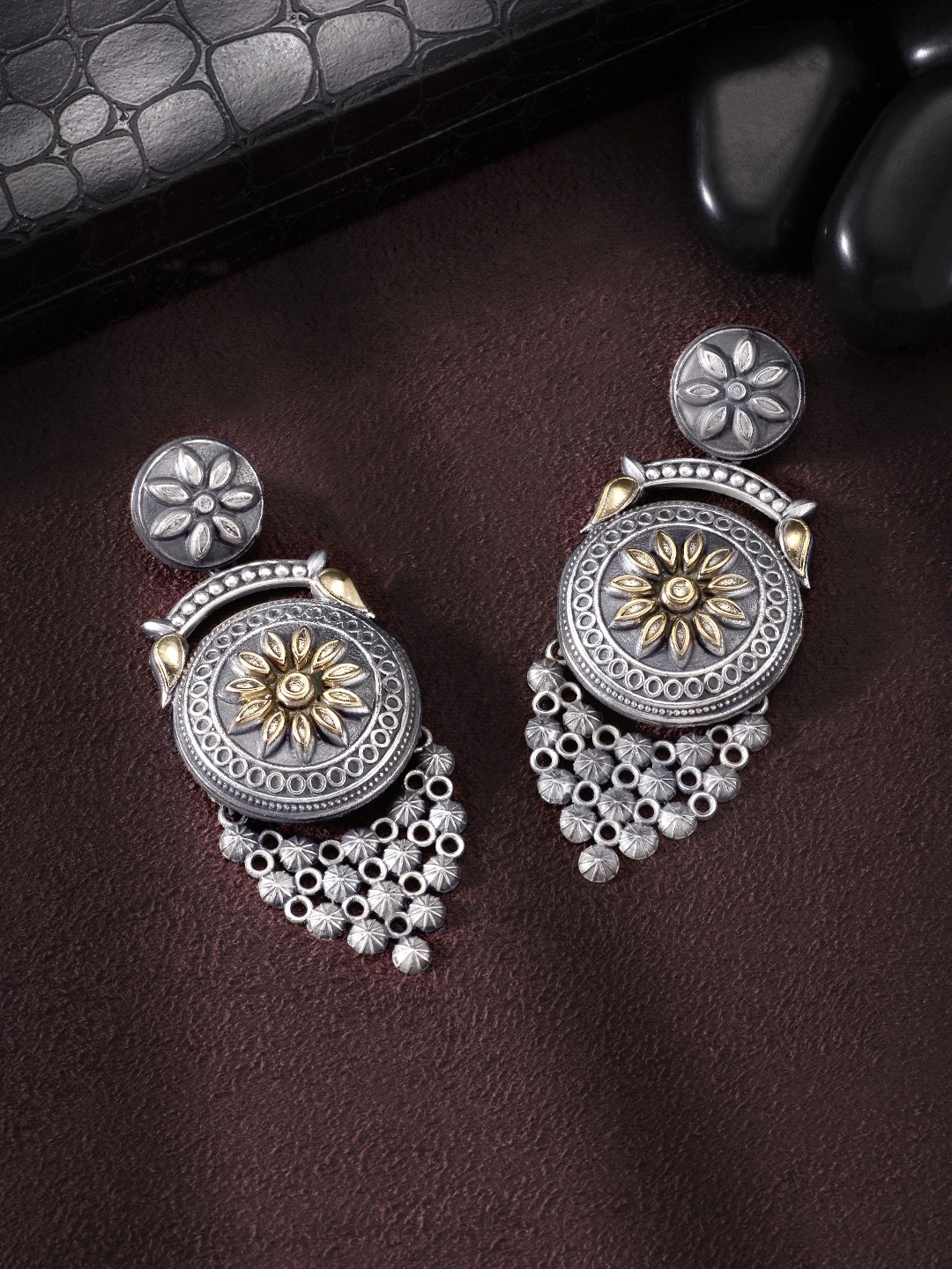 

Peora Oxidised Gold-Toned Silver-Plated Afghani Triba Classic Drop Earrings