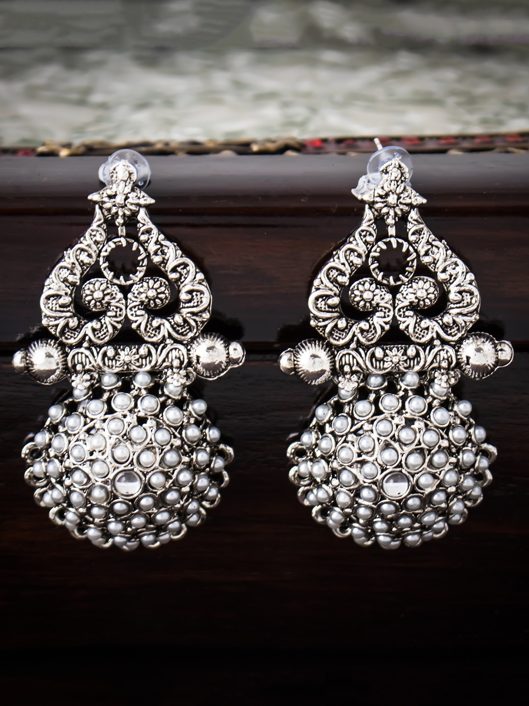 

Sukkhi Silver-Plated Oxidised Classic Drop Earrings