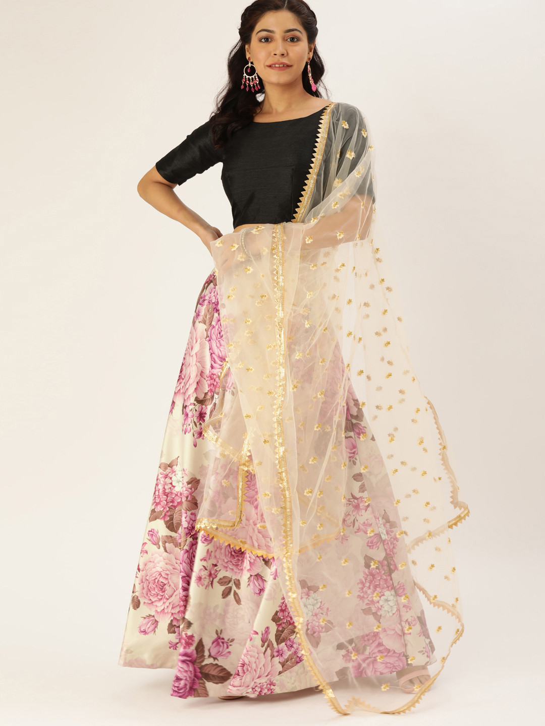 

LOOKNBOOK ART Black & White Solid Semi-Stitched Lehenga & Unstitched Blouse with Dupatta