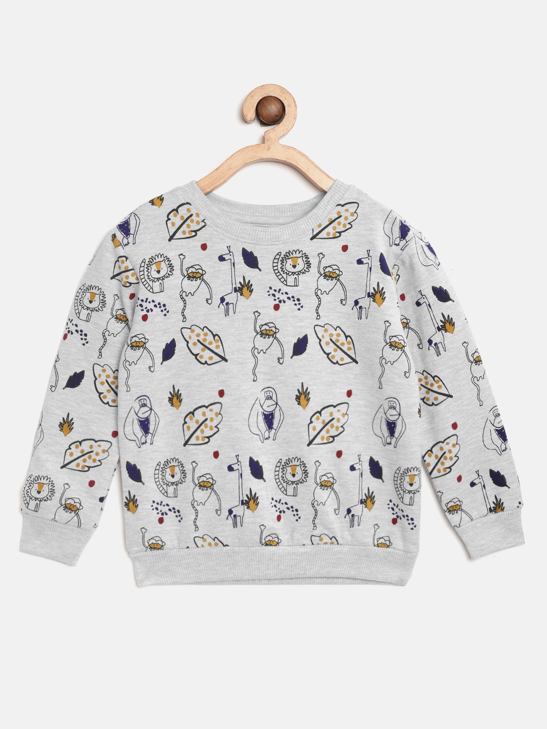 

Nauti Nati Boys Grey Melange & Navy Blue Conversational Print Sweatshirt