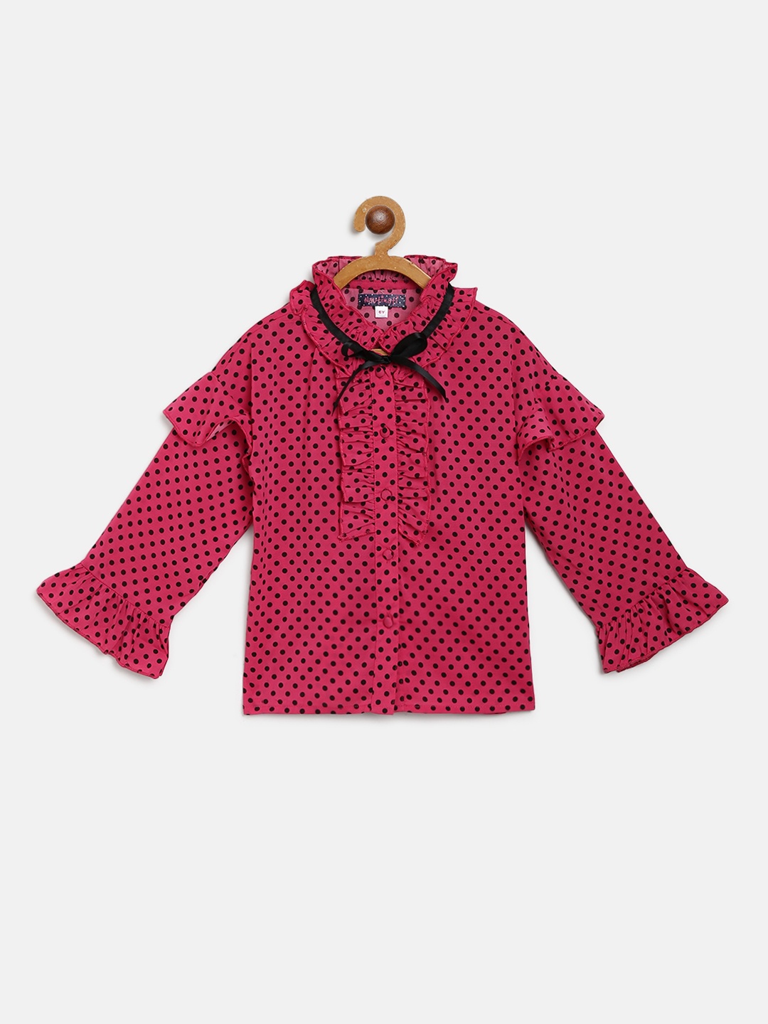 

Nauti Nati Girls Pink & Black Polka Dot Print Shirt Style Top