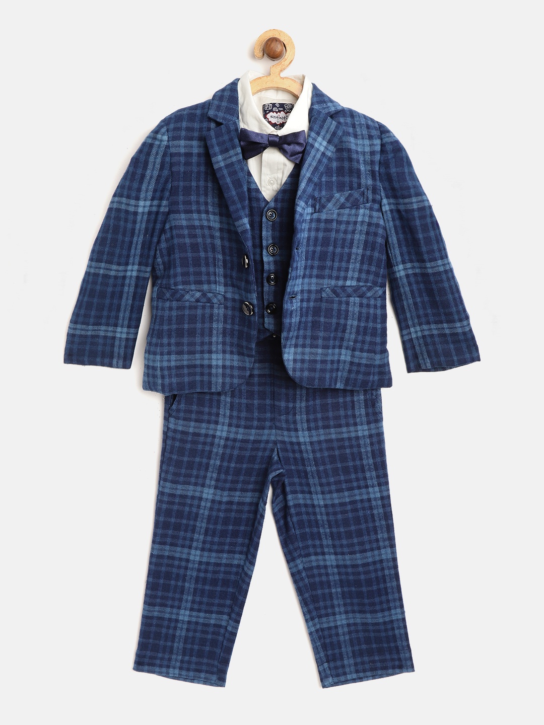 

Nauti Nati Boys Blue & White Checked Pure Cotton 5 Piece Suit Set