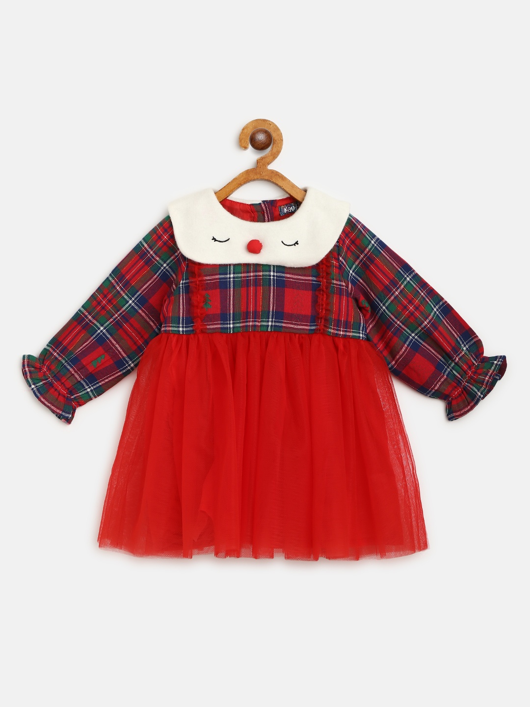 

Nauti Nati Girls Red & Green Net Checked Fit & Flare Dress