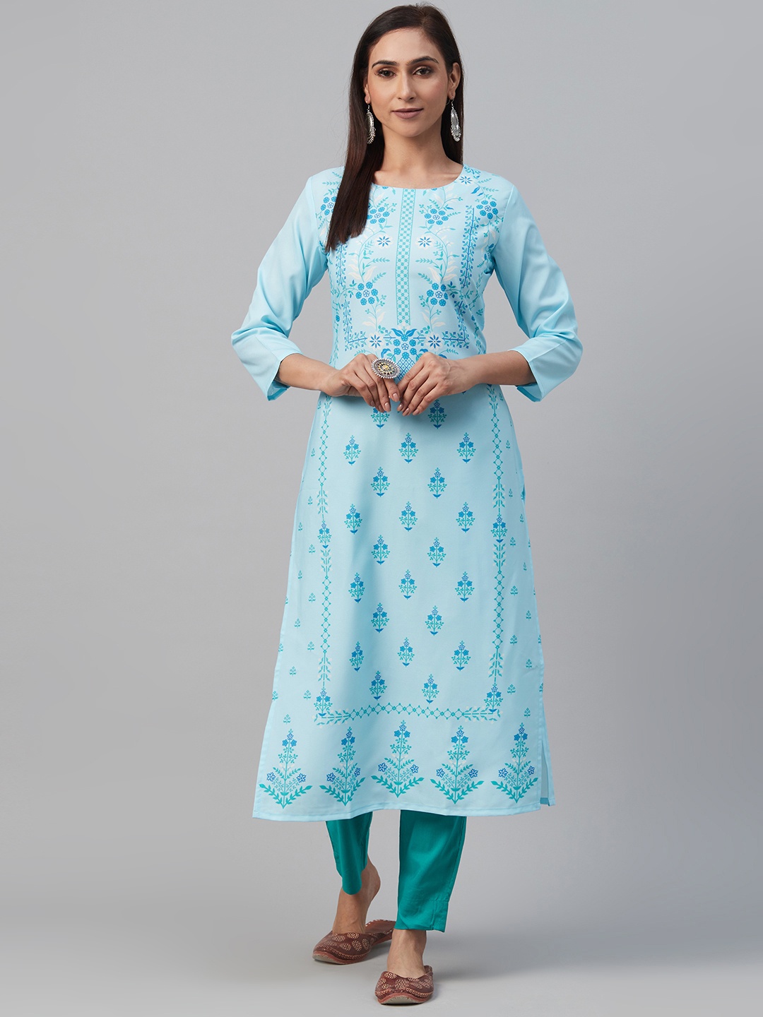 

AHIKA Women Blue Printed Straight Kurta