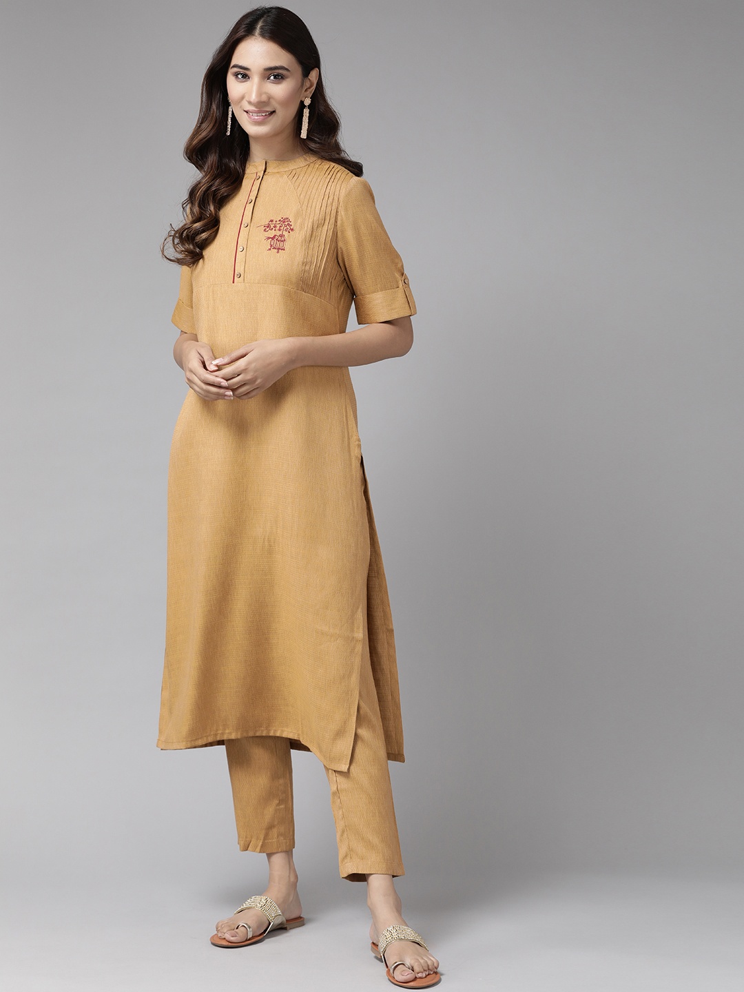 

Anouk Women Beige Self-Design Kurta Set