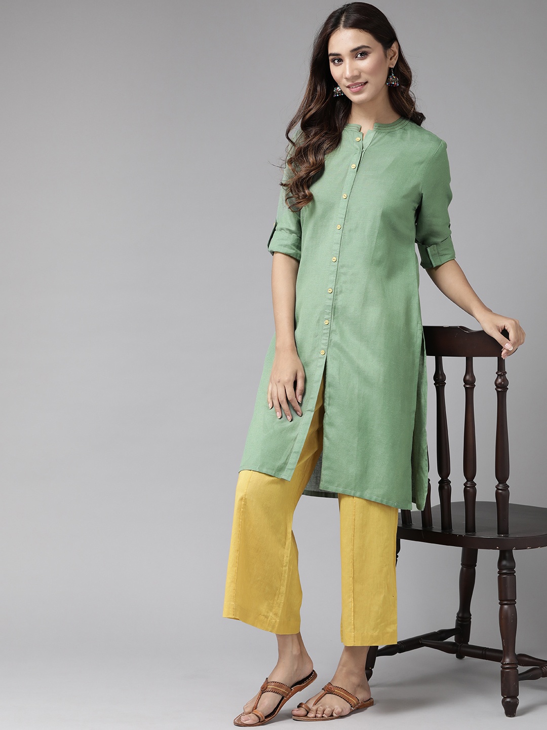 

Anouk Women Green Solid Straight Kurta