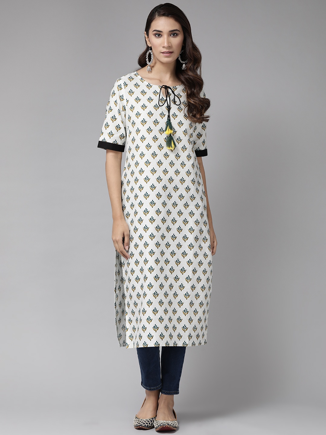 

Anouk Women White & Blue Floral Printed Pakistani Style Kurta