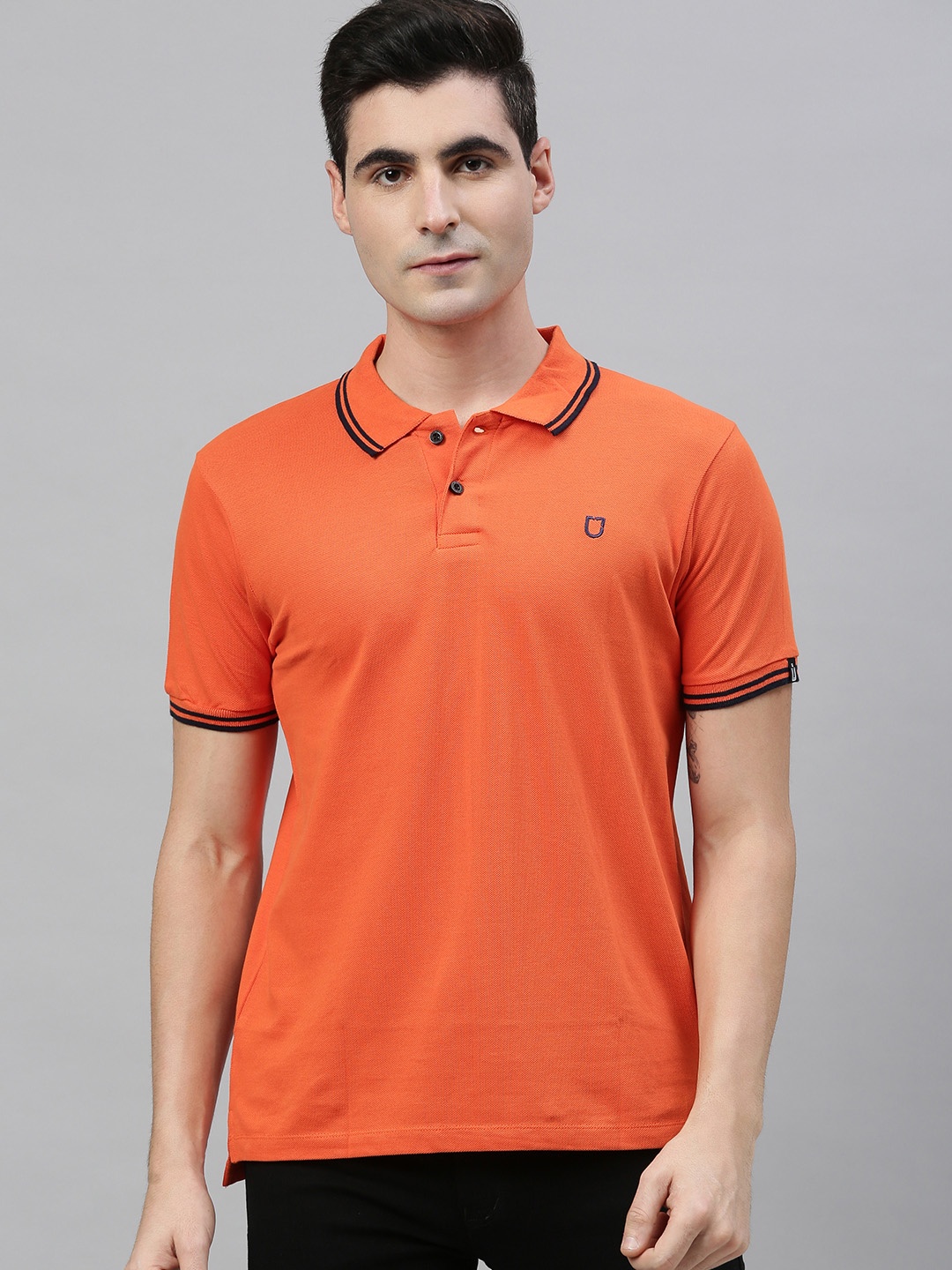 

Urbano Fashion Men Orange Solid Polo Collar Pure Cotton T-shirt