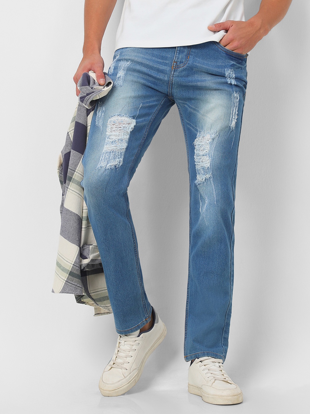 

Urbano Fashion Men Blue Slim Fit Mid-Rise Highly Distressed Stretchable Jeans