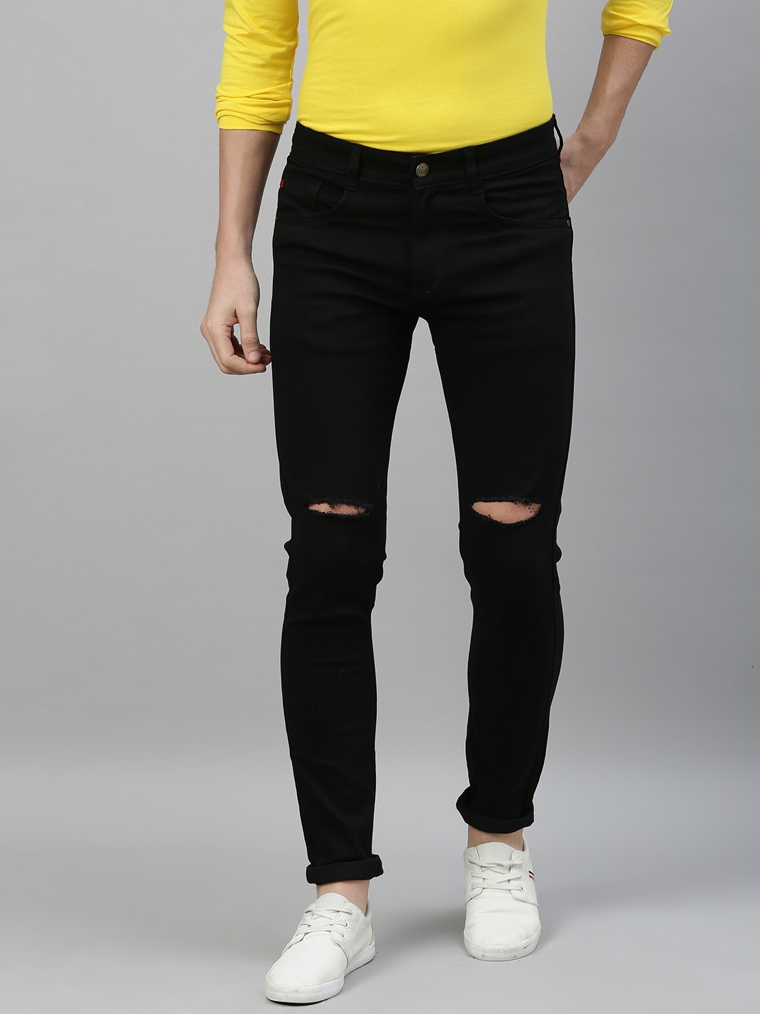

Urbano Fashion Men Black Slim Fit Mid-Rise Slash Knee Stretchable Jeans