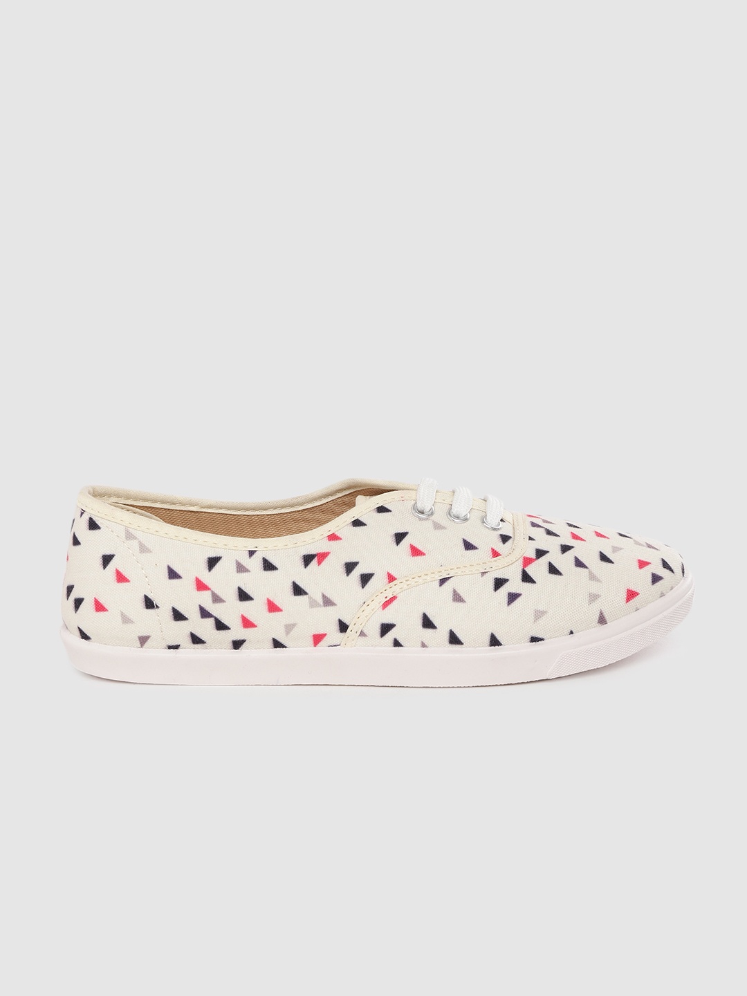 

Kook N Keech Women Off-White & Black Triangular Print Sneakers