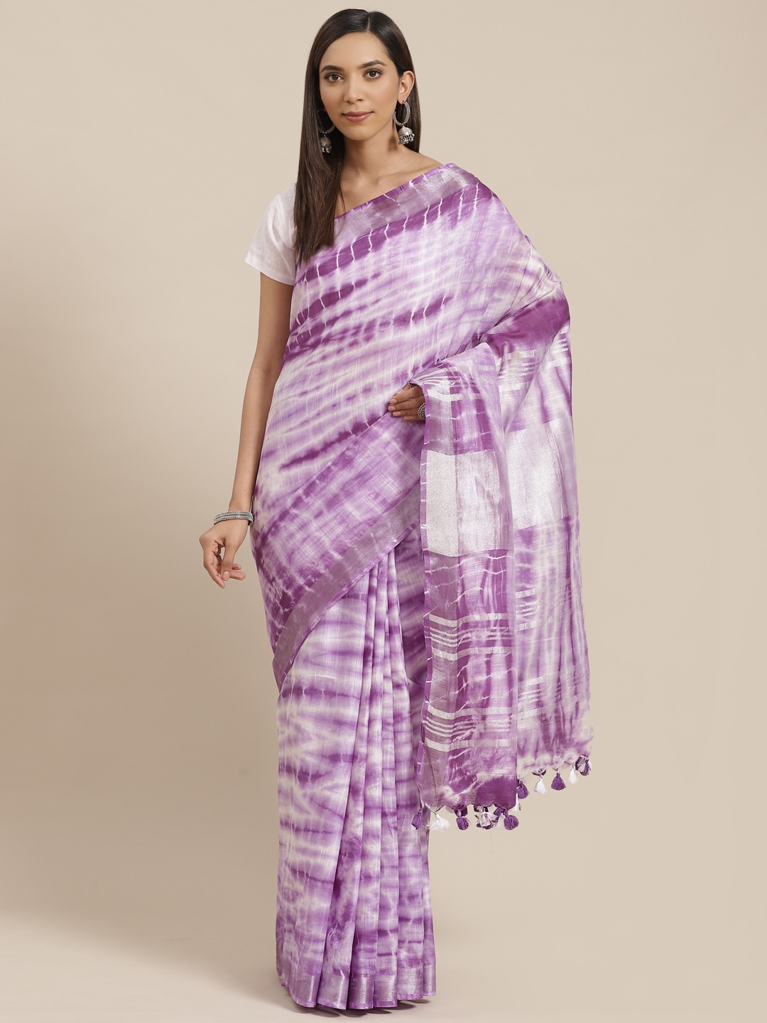 

Kalakari India Purple & White Shibori Dyed Handloom Bhagalpuri Saree