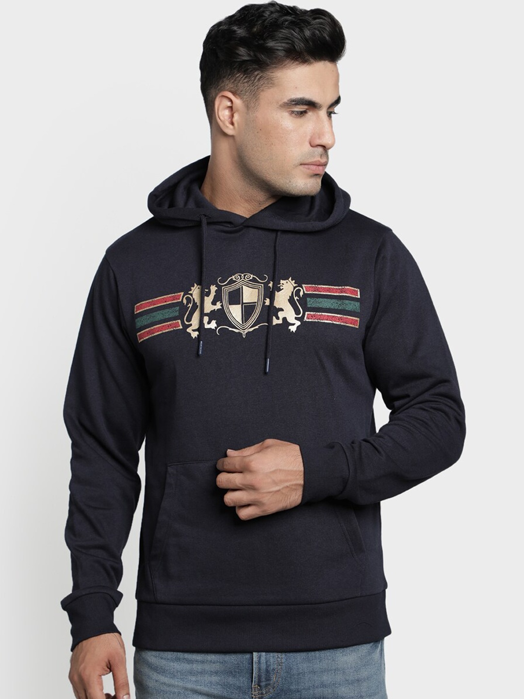 

Red Tape Men Navy Blue Printed Hooded Sweatshirt