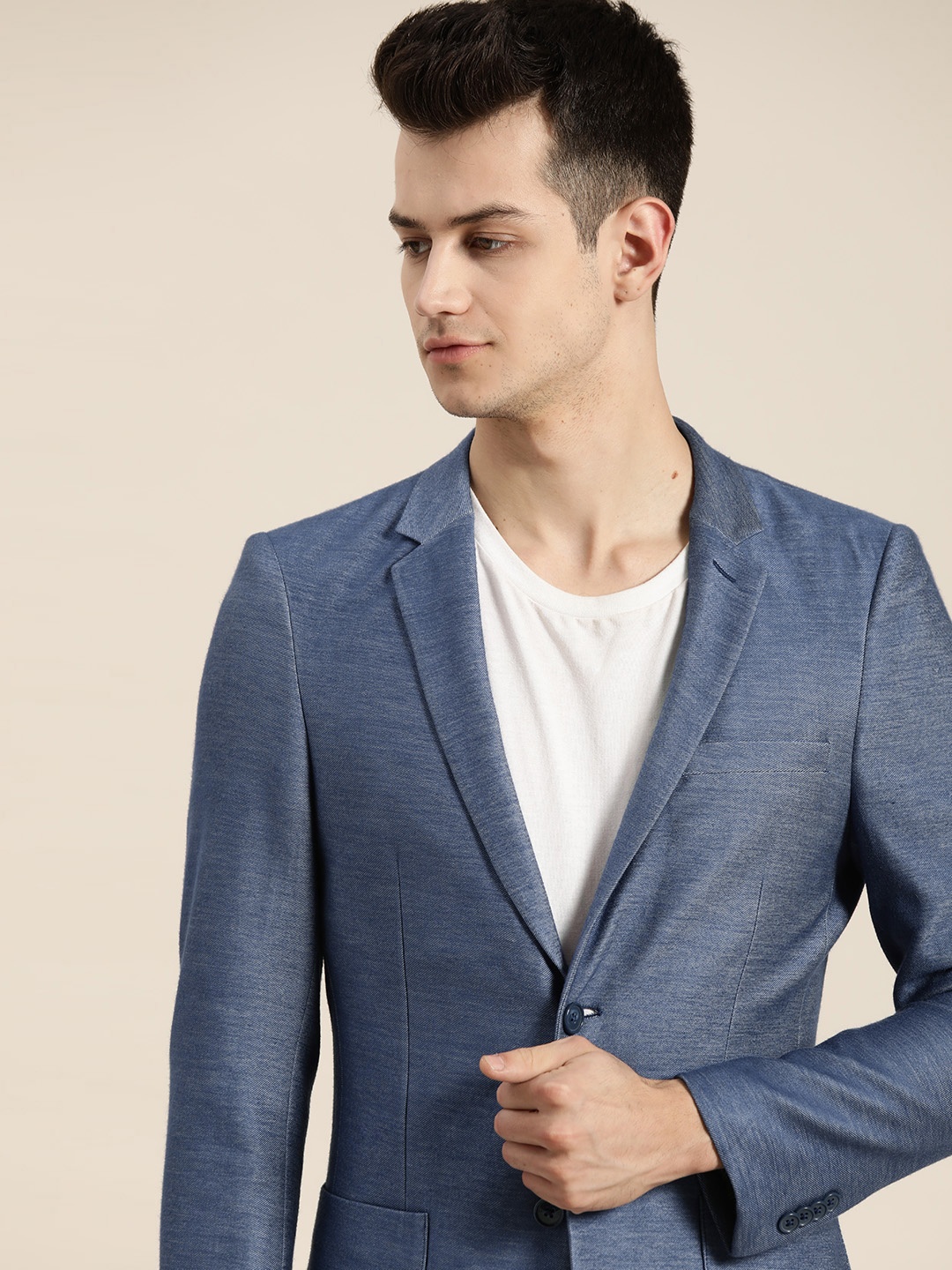 

INVICTUS Men Blue Solid Single-Breasted Slim Fit Smart Casual Blazer
