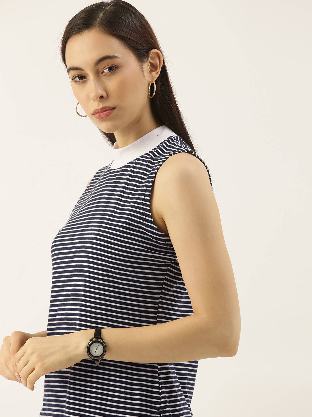 

her by invictus Navy Blue & White Striped Regular Knitted Top