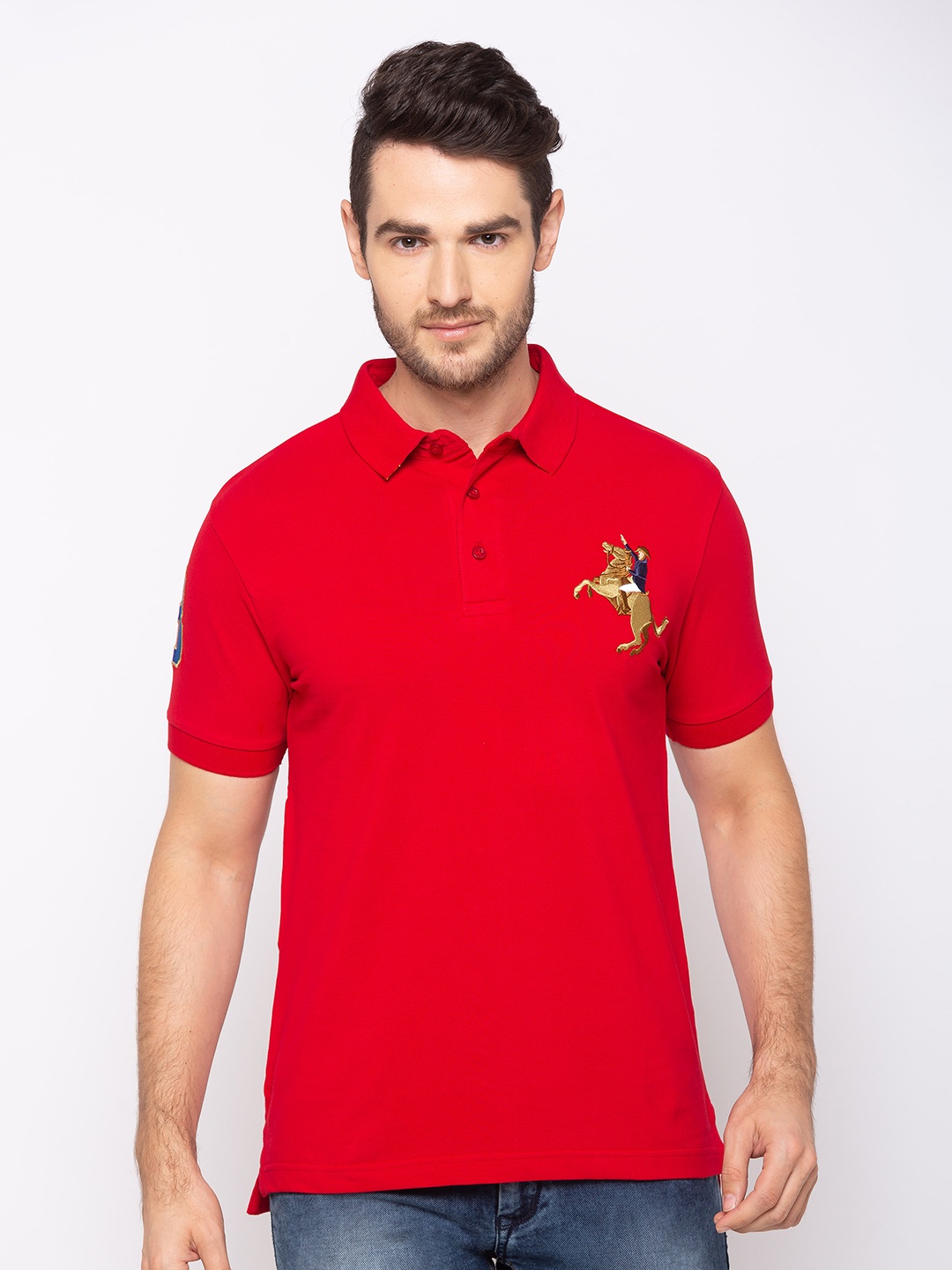 

GIORDANO Men Red Solid Polo Collar T-shirt