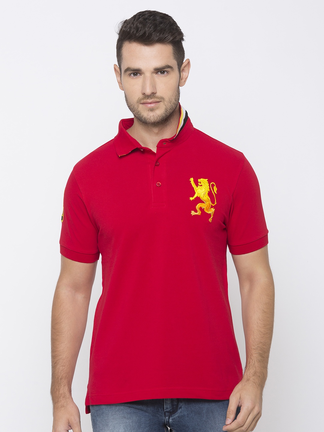 

GIORDANO Men Red Solid Polo Collar Slim Fit T-shirt