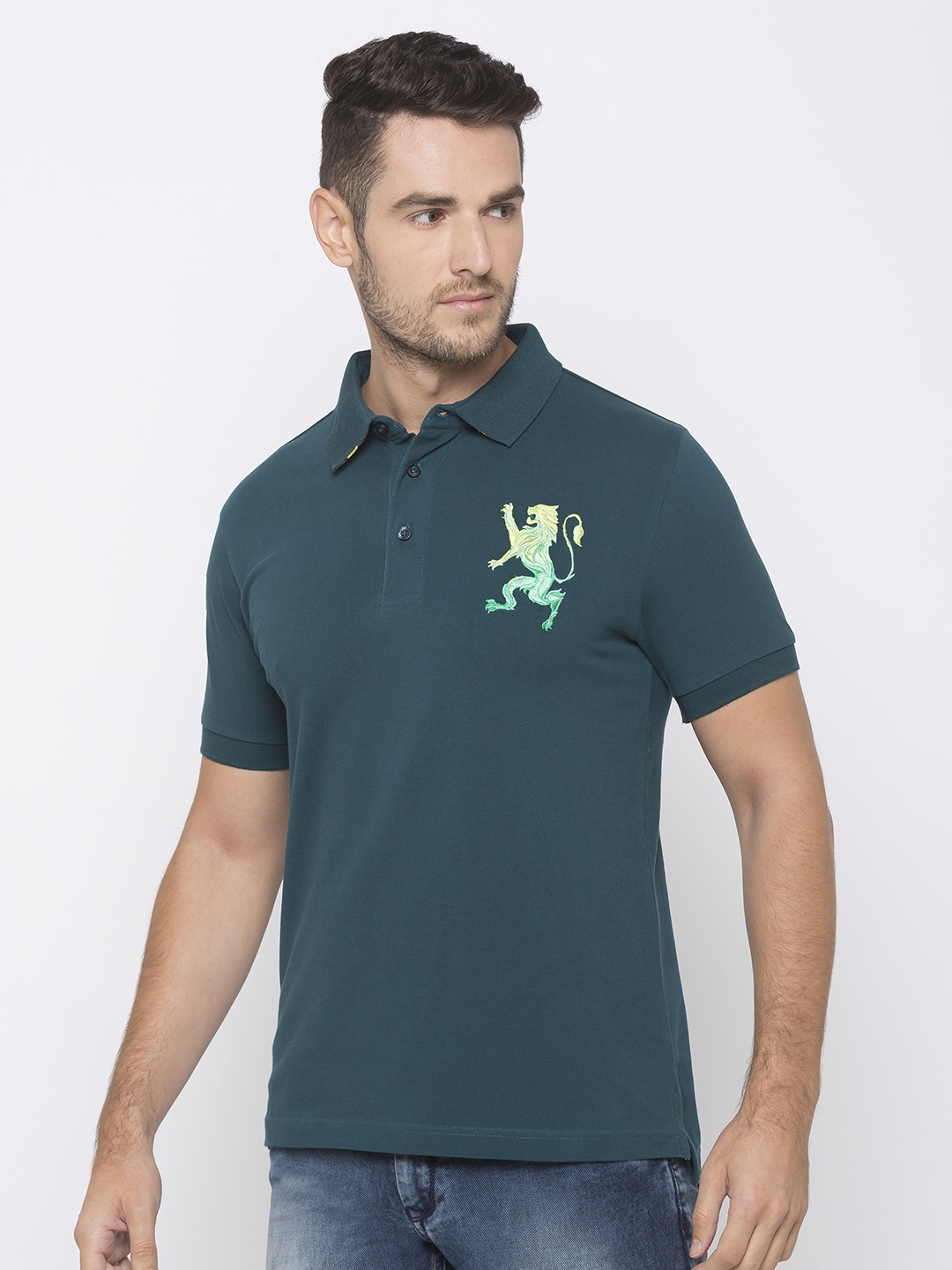 

GIORDANO Men Green Solid Polo Collar T-shirt