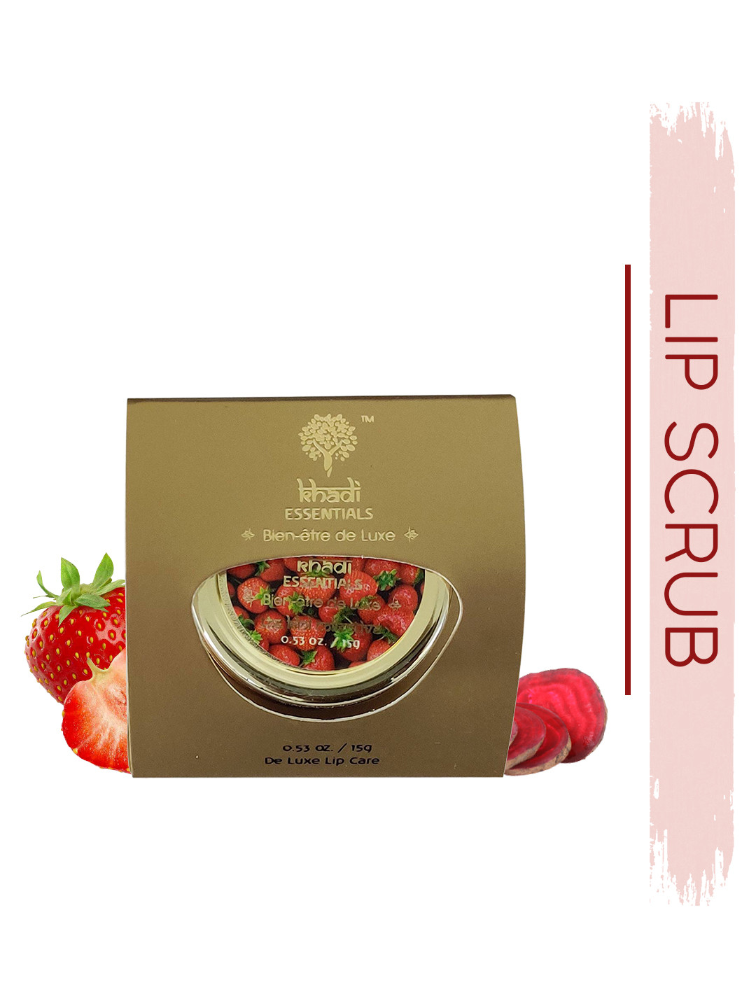 

Khadi Essentials Strawberry & Beetroot Lip Lightening Scrub for Brightening & Exfoliation, Red