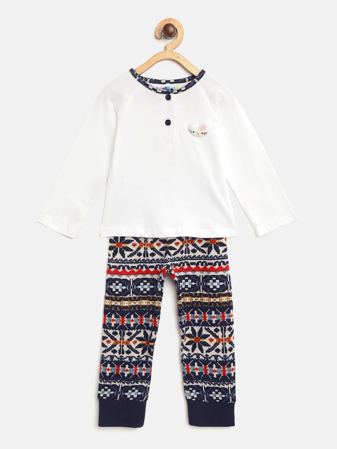 

Nauti Nati Girls White & Navy Solid Night Suit