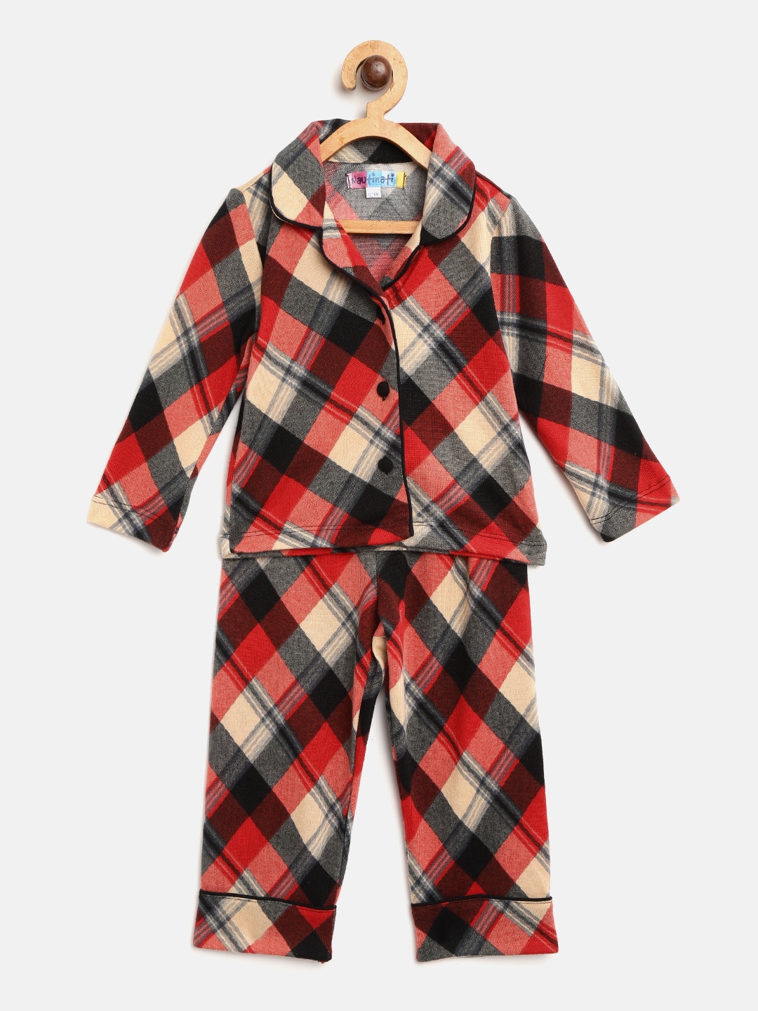 

Nauti Nati Girls Red & Black Checked Night Suit