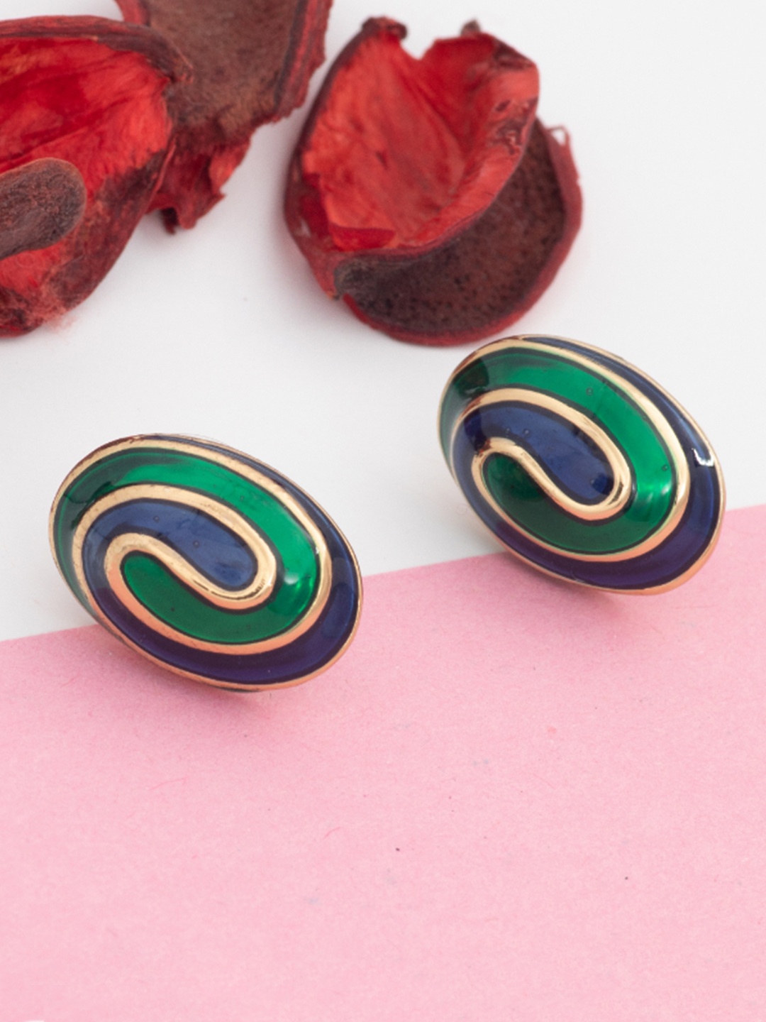 

Estele Green & Gold-Plated Oval Handcrafted Drop Earrings