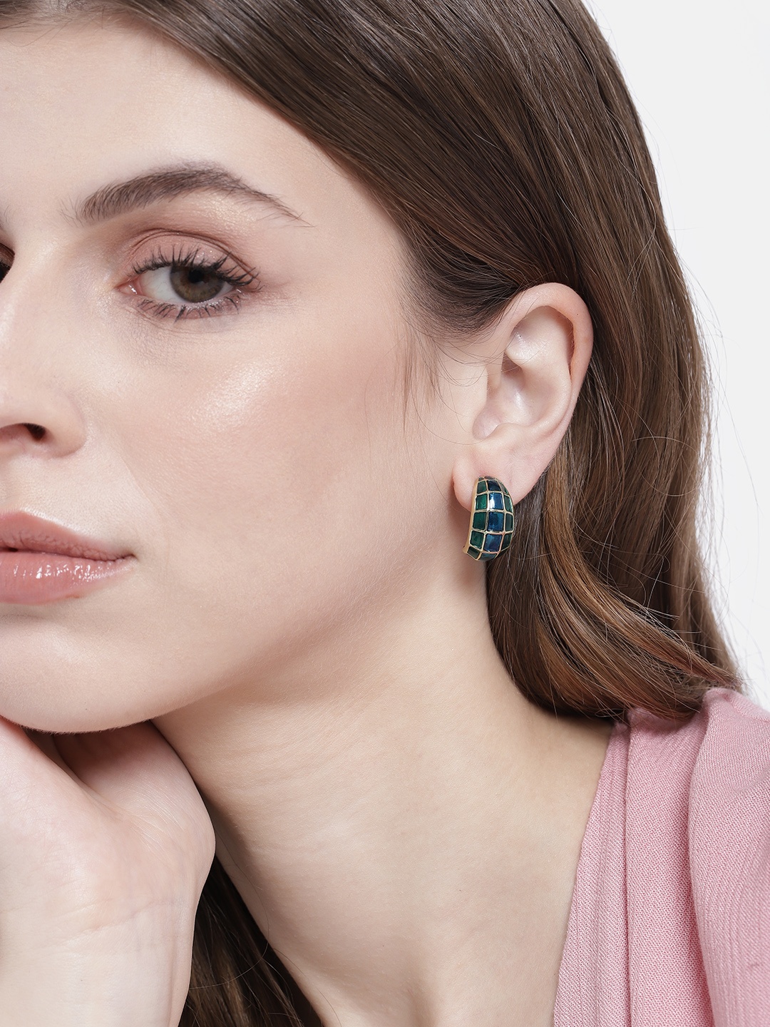 

Estele Green & Blue Circular Half Hoop Earrings