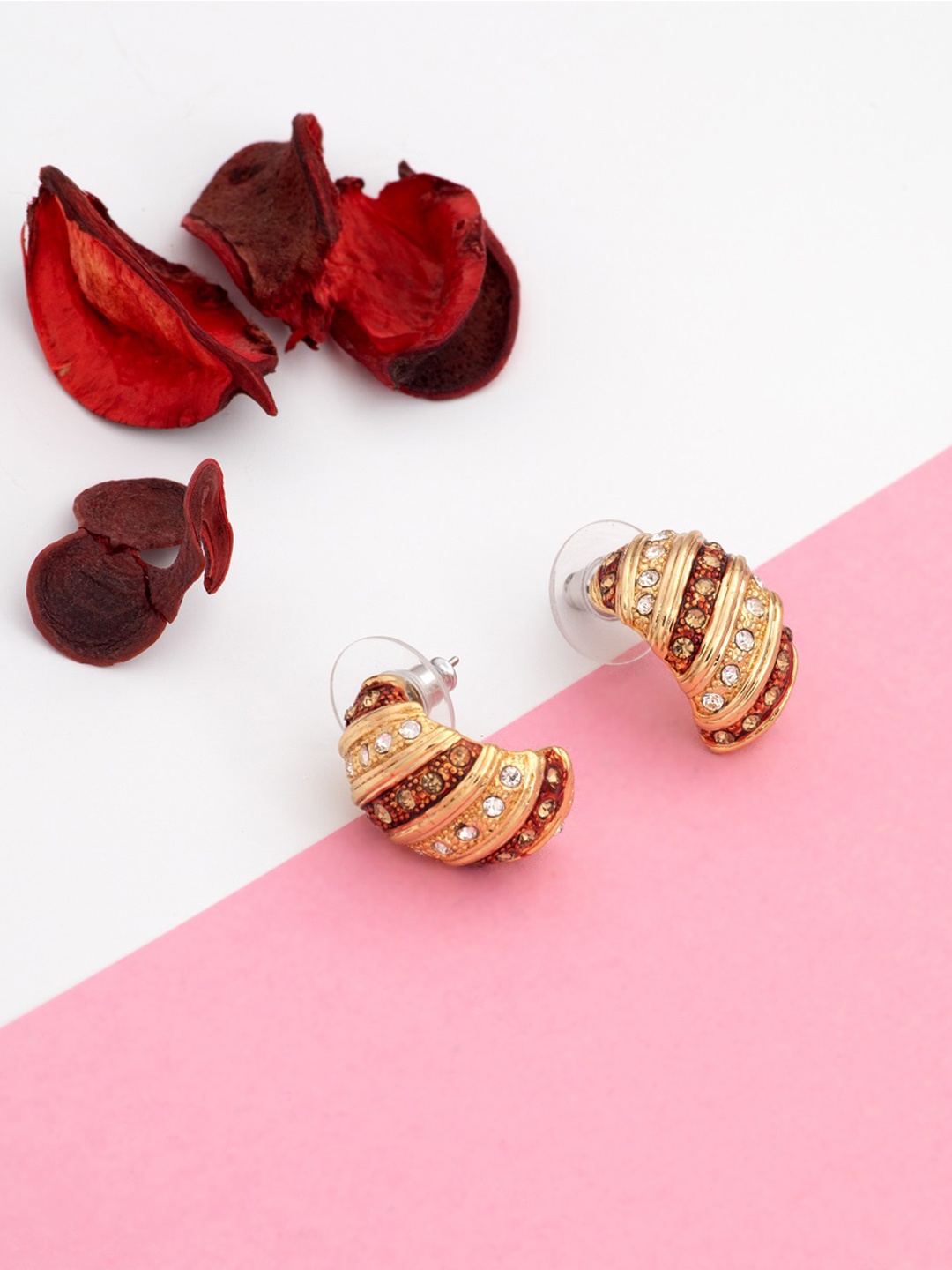 

Estele Gold-Plated Maroon CZ-Studded Contemporary Studs